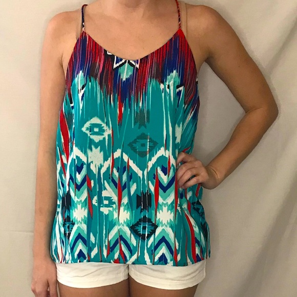 a'gaci Tops - Red blue sheer tank